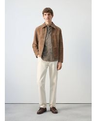 Mango - Suede Leather Jacket With Zipper Fastening - Lyst