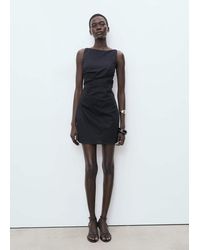 Mango - Short Draped Linen Dress - Lyst
