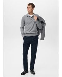 Mango - Pullover Polo Maglia Misto Lana Grigio - Lyst