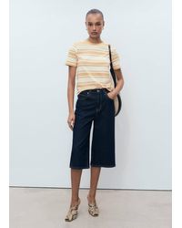 Mango - Contrasting Collar Cotton T-Shirt - Lyst