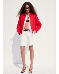 Mango - Mid-Rise Denim Bermuda Shorts With Pleats - Lyst