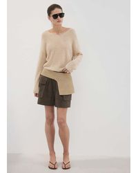 Mango - V-Neck Openwork Knitted Sweater - Lyst