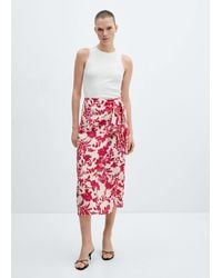 Mango - Floral-print Wrap Skirt Coral - Lyst