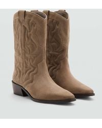 MANGO TEEN - Cowboy Leather Boots With Embroidered Details - Lyst
