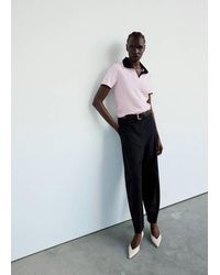 Mango - Polo En Jersey Avec Col Contrastant Rose Clair - Lyst