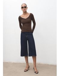 Mango - V-Neck Combined-Fabric T-Shirt - Lyst