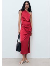 Mango - Robe Asymétrique Satinée Avec Fronce Latérale Lie De Vin - Lyst