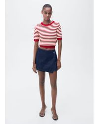 Mango - Striped Short-Sleeved Crochet Sweater - Lyst