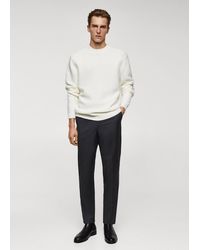 Mango - Knitted Sweater With Ribbed Details Off - Lyst