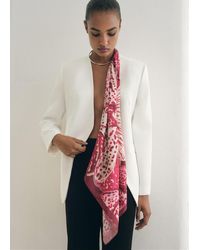 Mango - Foulard Satinato Stampa Orchidea Rosa - Lyst