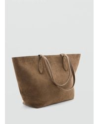Mango - Borsa Shopper Crosta Di Cuoio Marrone Medio - Lyst