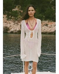 Mango - Mini Crochet Dress With Bow - Lyst