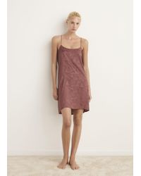 Mango - Camicia Da Notte Jacquard Raso Marrone - Lyst