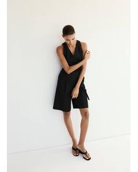 Mango - Linen Blend Cross-Over Jumpsuit - Lyst