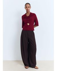 Mango - Top Collo Drappeggiato Bordeaux - Lyst
