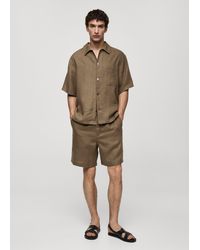 Mango - 100% Linen Bermuda Shorts With Drawstring - Lyst