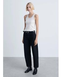 Mango - Ribbed Top With Contrasting Trim - Lyst