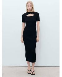 Mango - Ribbed Midi-Dress With Slit Neckline - Lyst