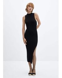Mango - Ribbed Knit Dress With Opening - Lyst