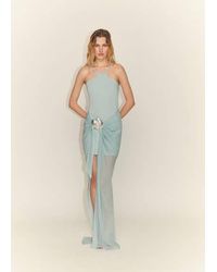 Mango - Semi-Transparent Skirt Dress With Brooch Aqua - Lyst