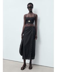 Mango - Jupe Brodée Coton Noir - Lyst