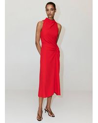 Mango - Ruched Dress With Draped Neckline - Lyst