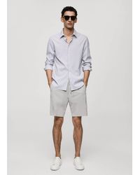 Mango - Stretch Fabric Slim-fit Striped Shirt Dark - Lyst