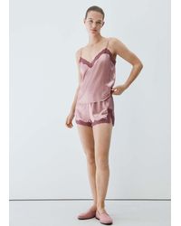 Mango - Silk Shorts With Contrasting Lace Trim - Lyst