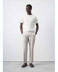 Mango - Slim Fit Cropped Cotton Blend Trousers - Lyst