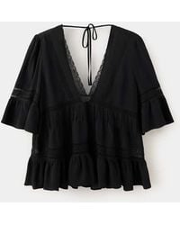 Mango - V-Neck Blouse With Lace Trim - Lyst
