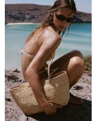 Mango - 100% Raffia Tote Bag - Lyst
