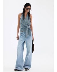 Mango - Striped Wrap Blouse With Tie - Lyst