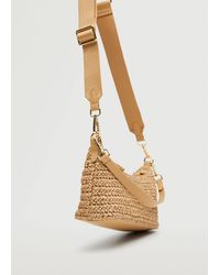 mango straw bolsa with front panel in tan