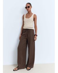 Mango - Lyocell Wide Leg Trousers With Drawstring - Lyst