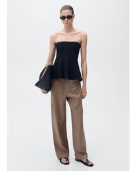Mango - Wideleg Linen Trousers - Lyst