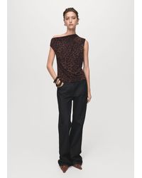 Mango - Leopard-Print Top With Asymmetrical Collar - Lyst