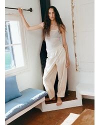 Mango - 100% Cotton Trousers With Embroidered Stripe - Lyst
