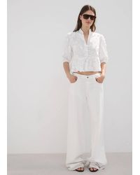 Mango - Embroidered Puff-Sleeve Blouse - Lyst