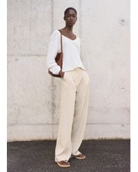 Mango - Wide Leg Pleated Trousers - Lyst
