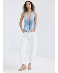Mango - V-Neck Denim Top With Bow - Lyst