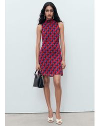 Mango - Printed Dress With Bow Detail - Lyst