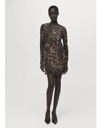 Mango - Leopard-Print Dress With Ruched Waist - Lyst