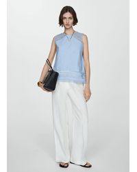 Mango - Embroidered Cotton Top Sky - Lyst