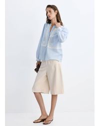 Mango - Embroidered Cotton Blouse With Ruched Details - Lyst