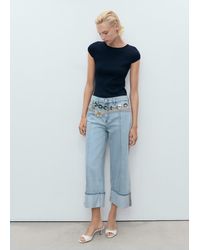 Mango - Wide Leg Cropped Jeans With Turned-Up Hem - Lyst
