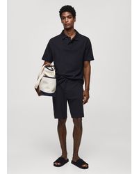 Mango - Seersucker Cotton Polo Shirt Dark - Lyst