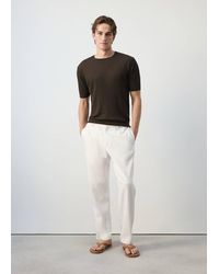 Mango - Ribbed Linen Lyocell Blend T-Shirt - Lyst