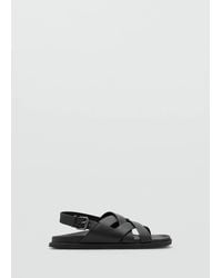 Mango - Cross-Strap Leather Sandals - Lyst