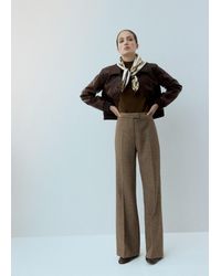 Mango - Pantaloni Misto Lana Pied-De-Poule Marrone Medio - Lyst