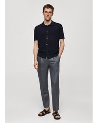 Mango - Knitted Polo Shirt With Buttons Dark - Lyst